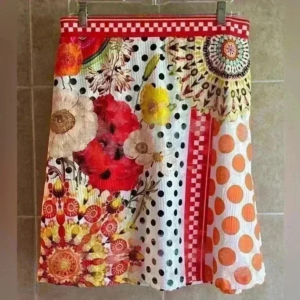Multicolor Floral & Polka Dot Pencil Skirt
